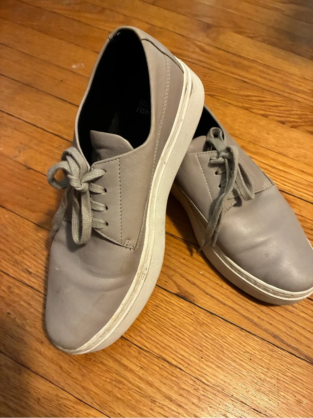 Eileen Fisher Light Gray Leather Low-Top Lace-Up Sneakers